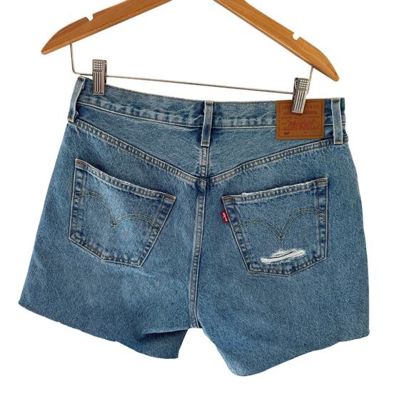 Levi's Premium Denim Button Fly Distressed High Rise Raw Hem Shorts Size 30 - Picture 12 of 12